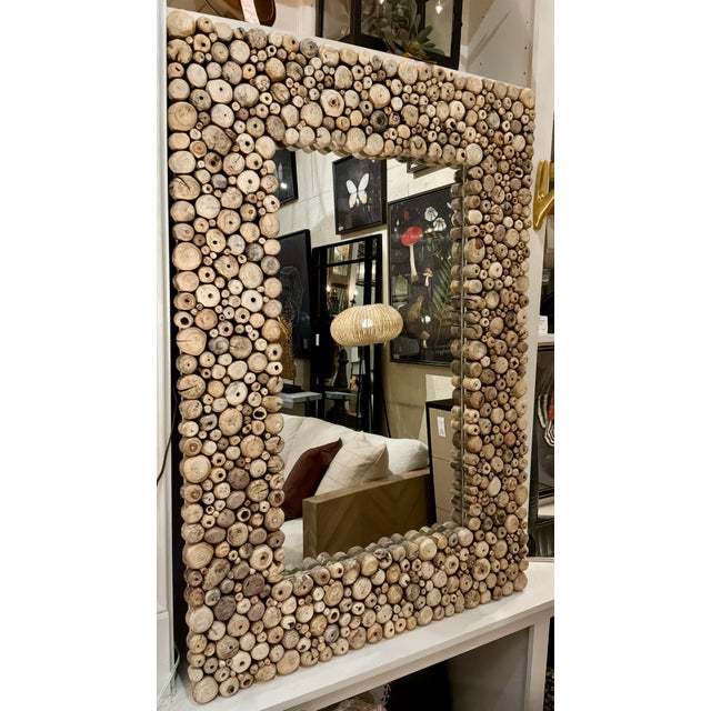 2020s Rustic Fruit Wood Timberwood Wall Mirror For Sale - Image 5 of 5