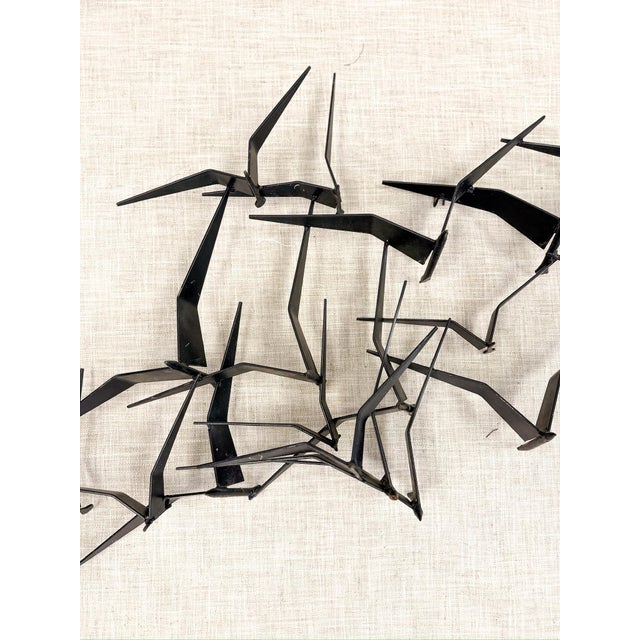 Vintage Iron Flock Bird Wall Sculpture MCM Coastal Large 56" Walling Hanging Art For Sale In Tampa - Image 6 of 8