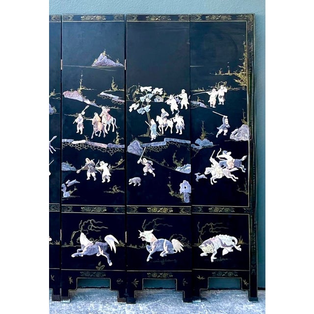 Vintage Asian Carved Soapstone Figurative 6 Panel Screen For Sale - Image 11 of 12