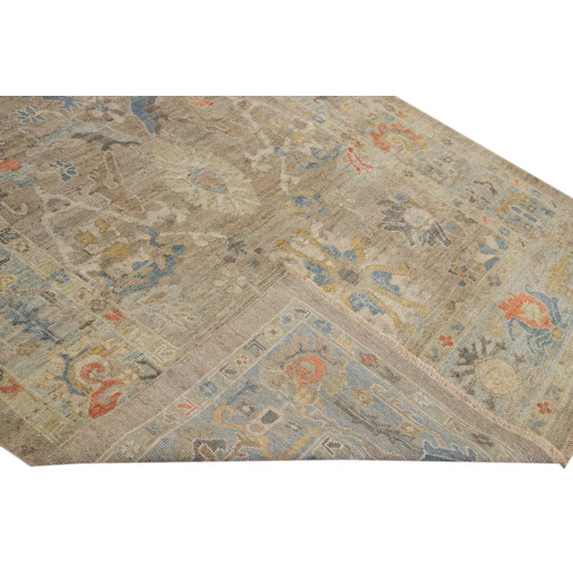 2010s 6 X 10 Modern Sultanabad Wool Rug Handmade in Brown With Floral Design For Sale - Image 5 of 12