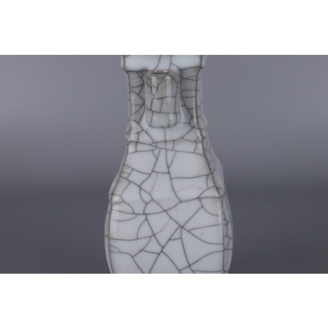 Celadon Chinese Ceramic Vase Guan Ware Crackle Glaze Celadon Double Ears Vase For Sale - Image 8 of 11