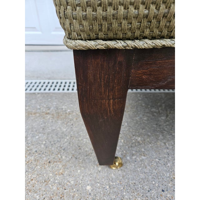 Large Square Green Upholstered Ottoman Footstool on Casters For Sale - Image 12 of 12