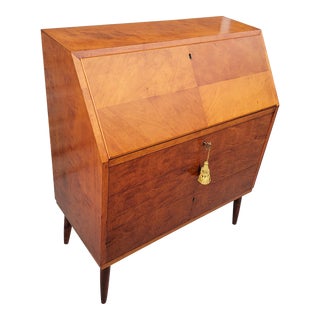 Mid 20th Century Swedish Birch & Walnut Drop Front Secretary Desk For Sale