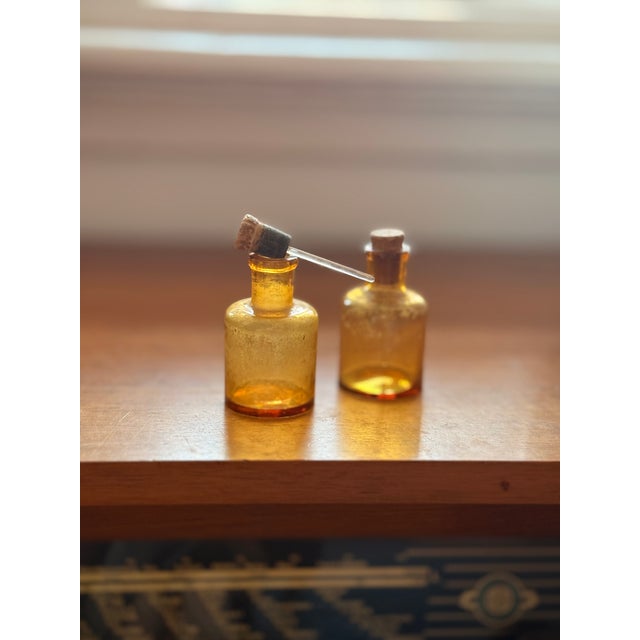 Amber Glass Pharmaceutical Bottles with Cork Stopper and Glass Dropper, Portugal, 1940s-1960s, Set of 2, in Good...