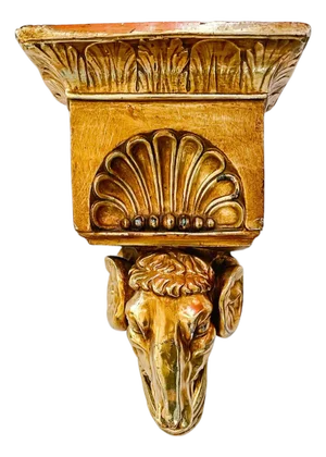 Large Mid-Century Gold Plaster Ram Head Wall Pocket Planter
