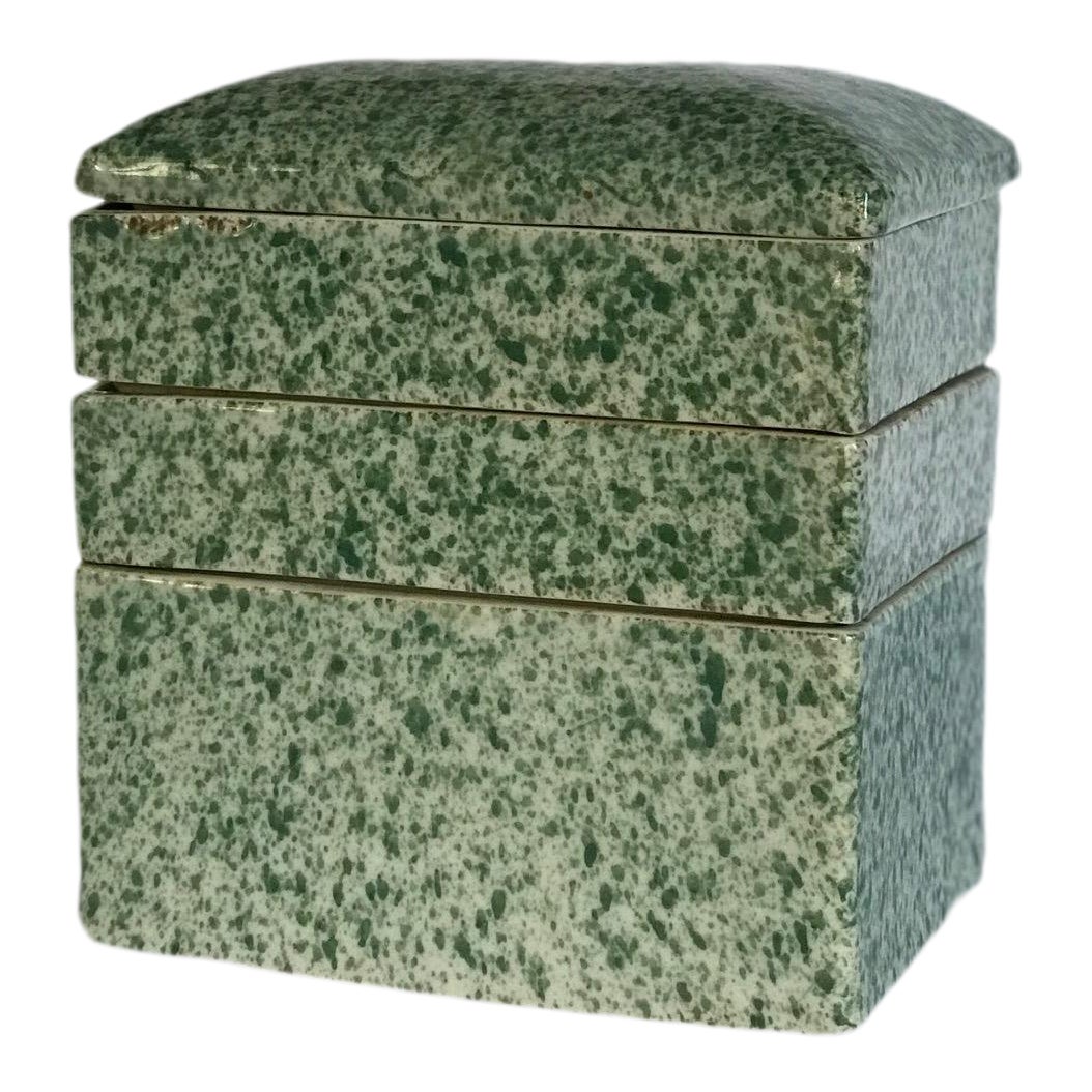 Antique Stacking Green Speckled Porcelain Container Chairish