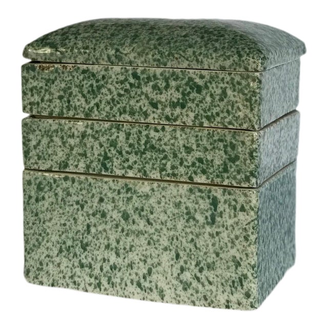Antique Stacking Green Speckled Porcelain Container Chairish