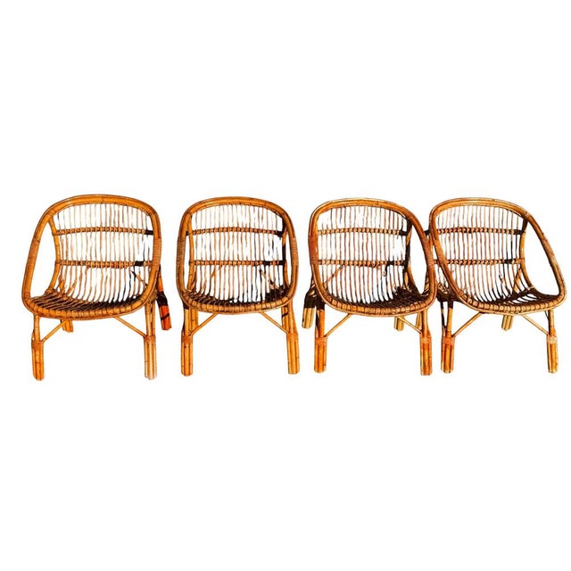 Vintage French Rattan Armchairs, 1960s, Set of 4 For Sale - Image 10 of 18
