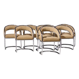 Giotto Stoppino Style Mid Century Chrome Dining Chairs - Set of 8 For Sale