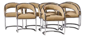 Giotto Stoppino Style Mid Century Chrome Dining Chairs - Set of 8
