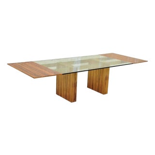 Late 20th Century Kagan Lacquered Rosewood and Brass Cantilever Glass Top Extension Dining Table For Sale