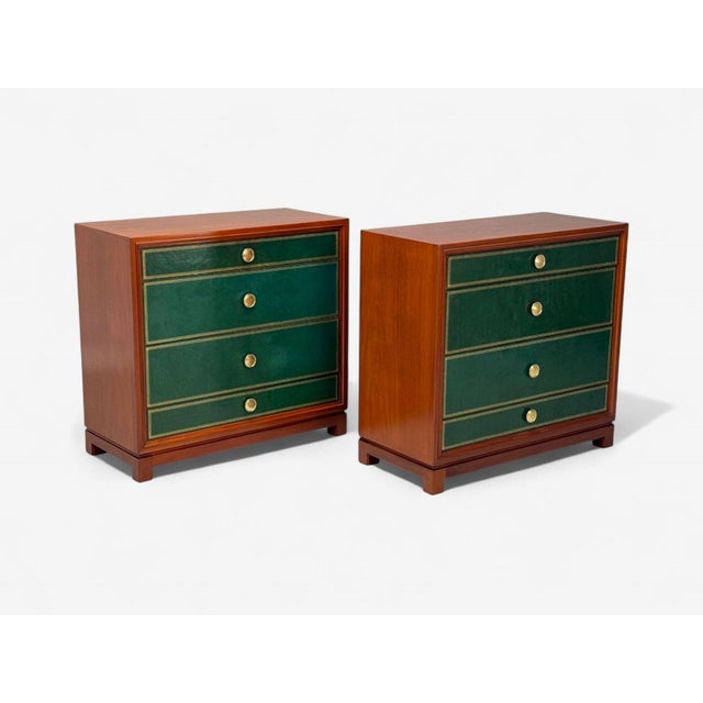 Tommi Parzinger Tommi Parzinger, Wood, Brass, Green Leather, Chests of Drawers, Usa, 1950s For Sale - Image 4 of 14