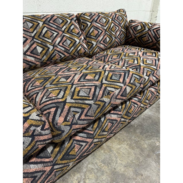 Vintage 70s Sofa Newly Reupholstered Geometric Fabric For Sale In Richmond - Image 6 of 8