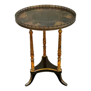 Chinoiserie and Faux Marble Painted Cocktail Gueridon / Table W/ Brass Gallery
