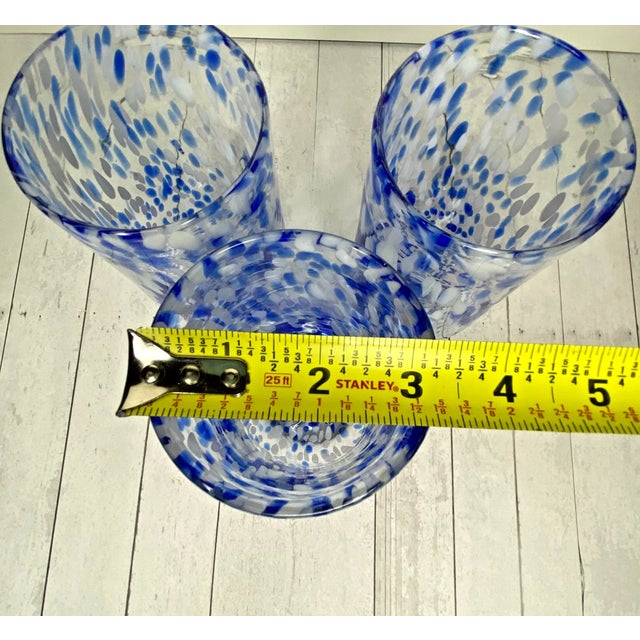 Mid-Century Modern Vintage Mid-Century Modern Blue White Confetti Hand Blown Tumbler Glasses For Sale - Image 3 of 6