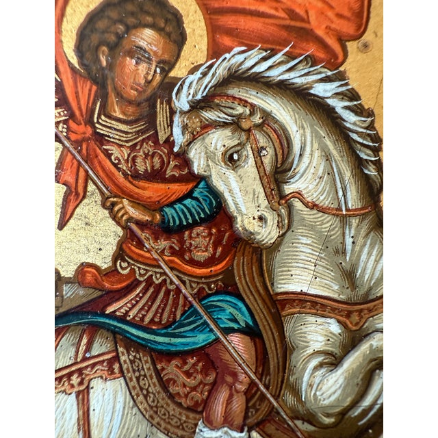 Mid 20th Century Traditional Byzantine Hand Painted Orthodox Icon on Wood For Sale - Image 5 of 9