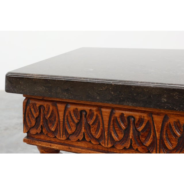 Black Napoleon III Style Carved Walnut Side Tables with Bluestone Tops, 1890s, Set of 2 For Sale - Image 8 of 12