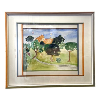 After Maurice Blanchard, Bucolic Countryside Landscape, 1970s, Watercolor, Framed For Sale