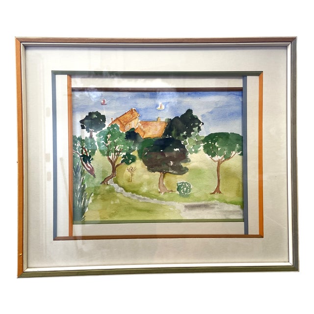 After Maurice Blanchard, Bucolic Countryside Landscape, 1970s, Watercolor, Framed For Sale