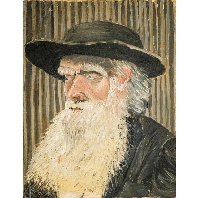 Rich with character and rustic charm, this captivating circa 1930s oil painting on canvas portrays an elderly bearded...