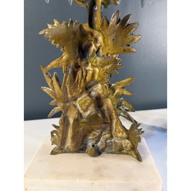 Antique Victorian Cornelius & Co. Gilt Mantel Lusters, Crystal Girandoles, Gold Figural Candlesticks Candelabra Marble 1800’s For Sale - Image 10 of 12
