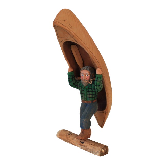 Vintage Hand-Carved Wooden Figurine For Sale