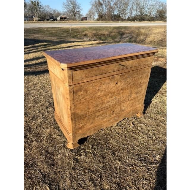Louis Philippe 19th Century Louis Philippe Burlwood Bleached Marble Top Chest of Drawer / Commodes For Sale - Image 4 of 18