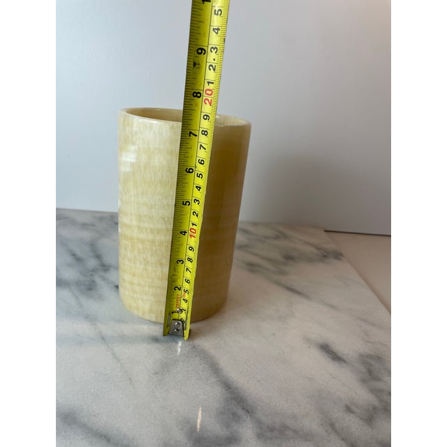Mid 20th Century Mid 20th Century Cylinder Onyx Marble Vase or Candle Holder For Sale - Image 5 of 6