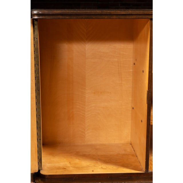 Wood Early 20th Century Art Deco Italian Rosewood Burl Veneer and Birdseye Maple Two-Piece Hutch For Sale - Image 7 of 13