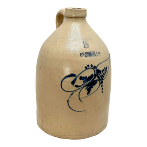 Outstanding 1870s Antique American Blue Decorated 3 Gallon Stoneware Jug by A. B. Wheeler & Co. Boston Massachusetts