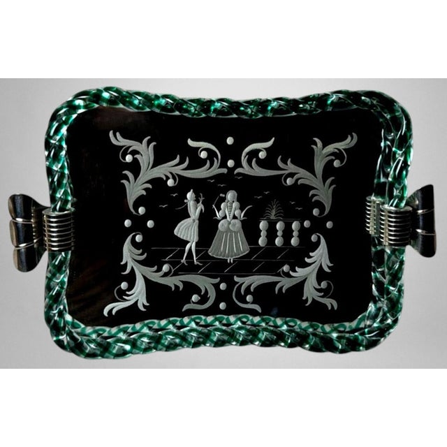 Murano Barovier Style Vanity Tray With Hand-Engraved Mirror 2 For Sale - Image 10 of 18