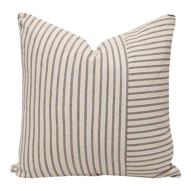 French-Style Beige and Brown Striped Square Pillow | 19-Inch Single For Sale