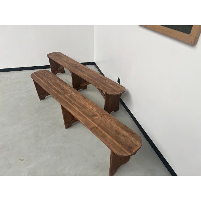 Brown Set of Pine Farm Benches, 1950s For Sale - Image 8 of 14