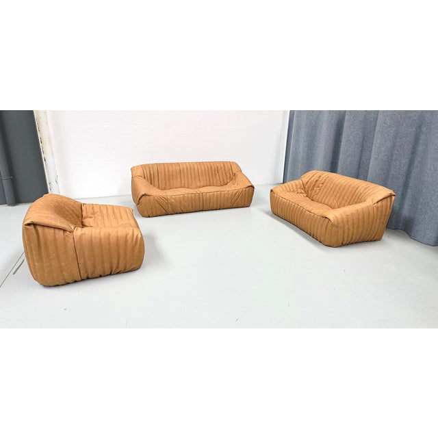Sandra Living Room Set in Camel Leather by Annie Hieronimus for Cinna, 1980s, Set of 3 For Sale - Image 12 of 18
