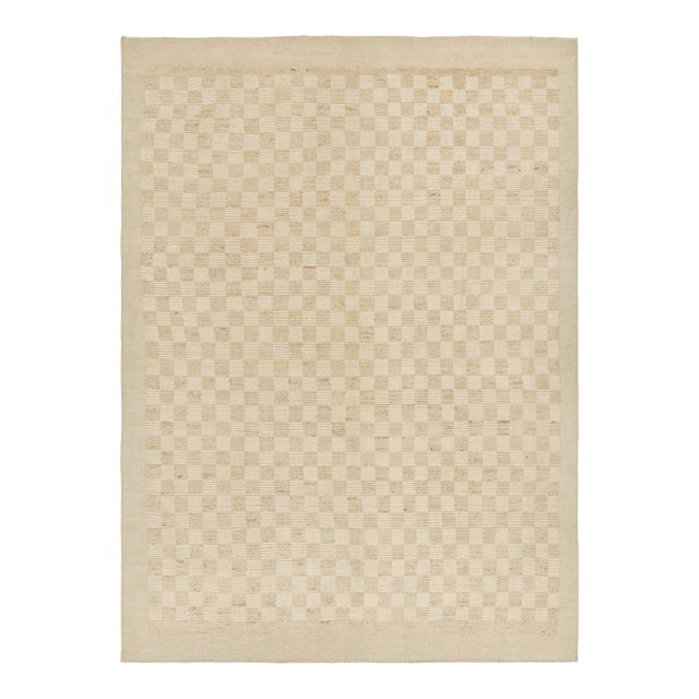 Rug & Kilim’s Contemporary Rug in Beige and Cream White Geometric Pattern - 5x8 For Sale