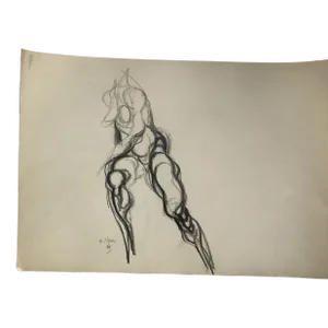 Original Vintage Abstract Expressionist Charcoal Female Nude Study Drawing Signed 1960’s