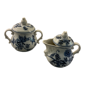 1950s Blue Danube Blue Onion. Creamer and Lidded Sugar Bowl. Hal Sey Fifth Japan