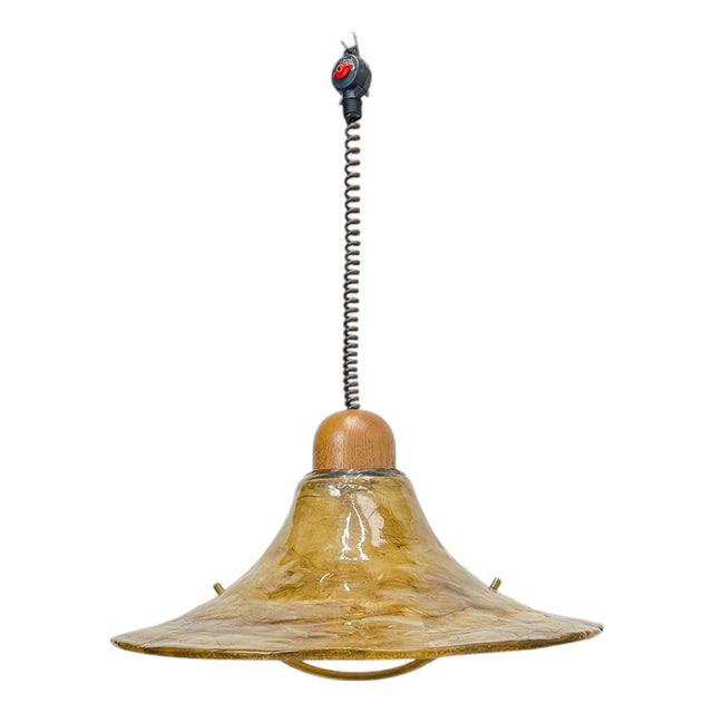 Amber Acrylic and Brass Hat-Shaped Pendant Lamp from Cristallux, Germany, 1970s For Sale