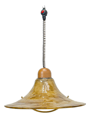 Amber Acrylic and Brass Hat-Shaped Pendant Lamp from Cristallux, Germany, 1970s