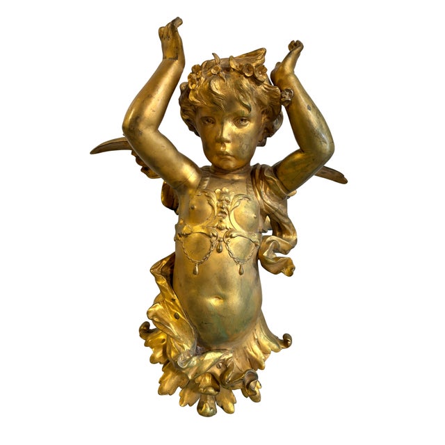 Bronze 25" French Belle Époque Bronze D’Or Cherub Architectural Salvage Sculpture, 19th Century For Sale - Image 8 of 16
