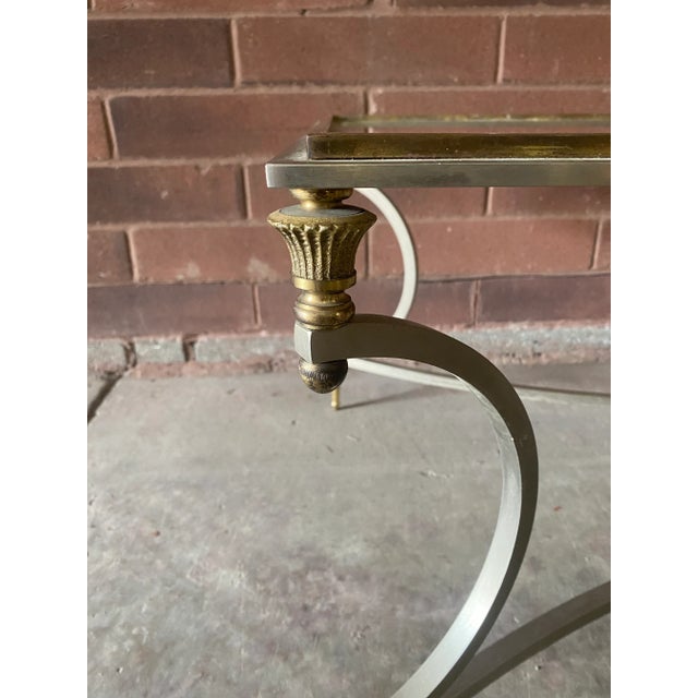 Mid 20th Century Vintage Maison Jansen Polished Steel and Brass Cocktail Coffee Table For Sale - Image 5 of 7