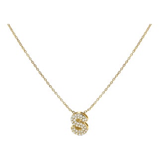 10K Yellow Gold Diamond Accent "S" Initial Bubble Pendant Necklace For Sale