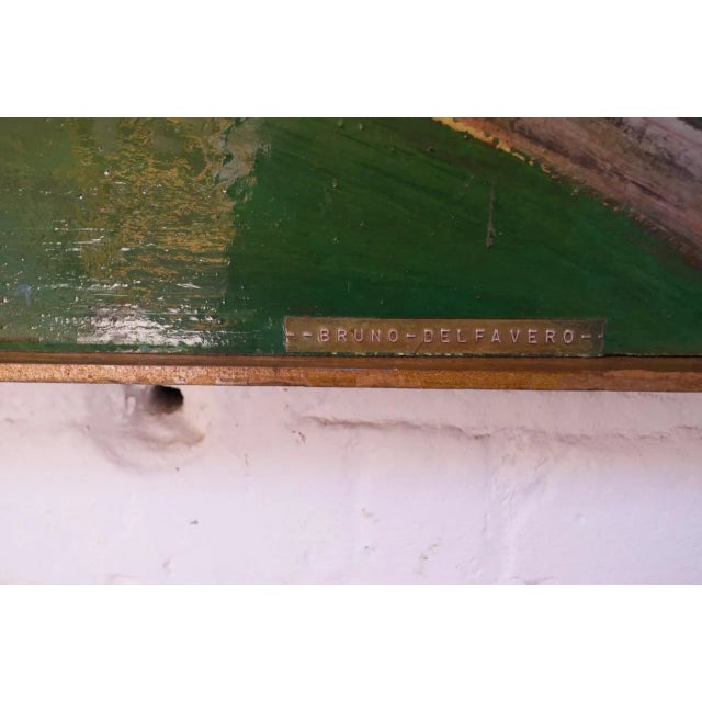 1970s Outsider Art "Deer and Houses" Oil on Panel Landscape by Bruno Del Favero For Sale - Image 5 of 13