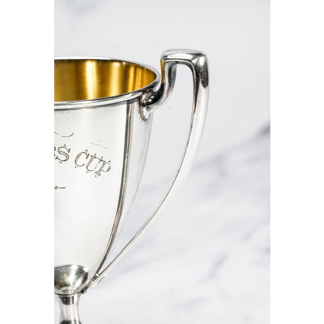American Gleaming Double Handle Antique Sterling Silver Small Trophy Cup Home Decor For Sale - Image 3 of 10