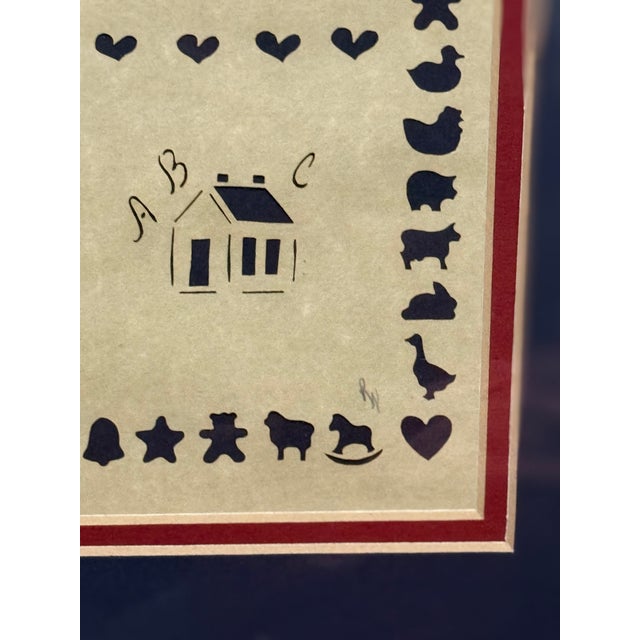 Farmhouse Vintage Design With Scissors Nursery Art 1985, Signed by r.w. For Sale - Image 3 of 7