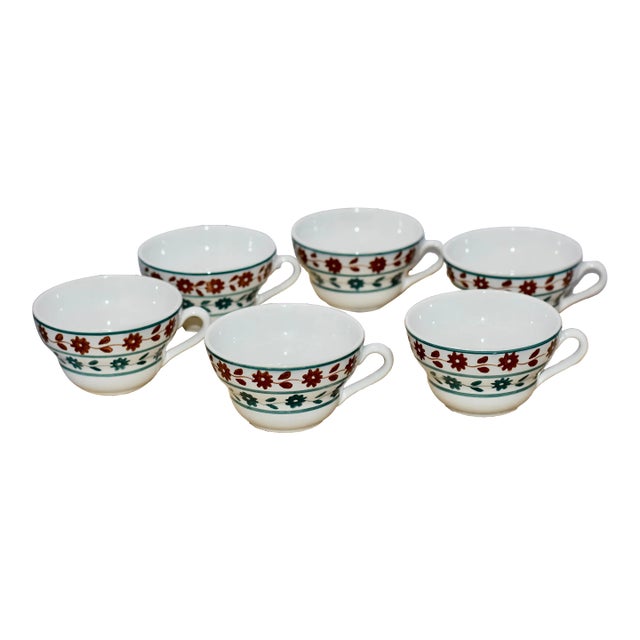 Vintage Richard Ginori Mondovi Floral Pattern 6 Piece Coffee Tea Cup Set For Sale