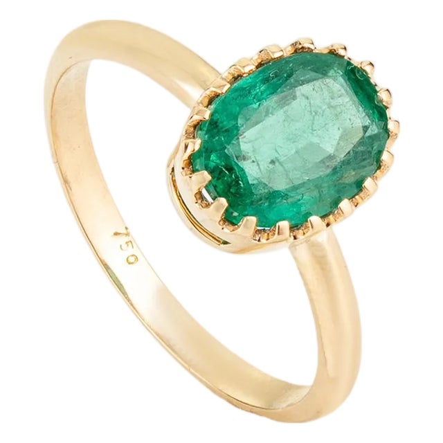 Vintage Inspired 1.9ct Natural Emerald Oval Solitaire Ring Size 5 in 18k Yellow Gold For Sale