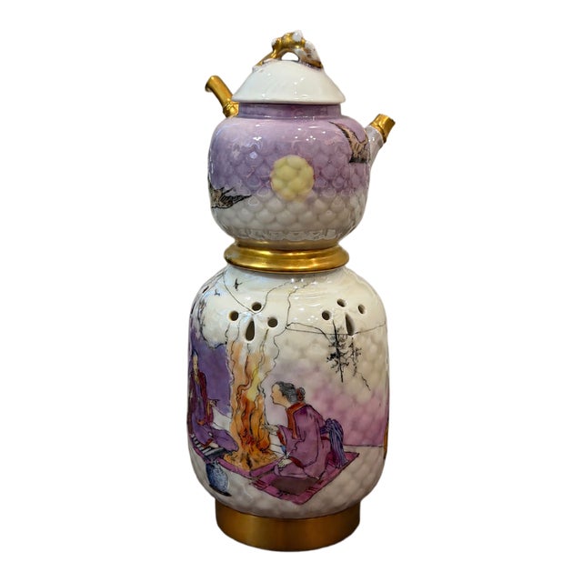 Rare Antique Jean Pouyat Limoges (j.p.l.) Hand-Painted Japonisme Veilleuse Tea Warmer, France For Sale
