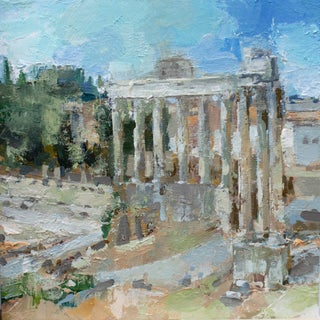 Forum Romanum III/Rome/Italy by Heiko Mattausch | Oil on board Painting of Roman ruins in a landscape For Sale