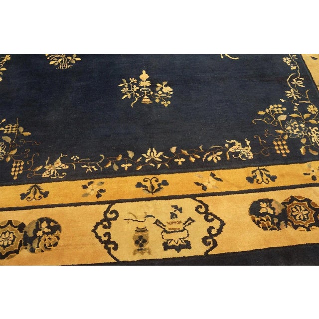Textile 1920s Blue Navy Vase Floral Antique Chinese Peking Carpet 9'2" X 11'6" Knotted Wool Rug For Sale - Image 7 of 13